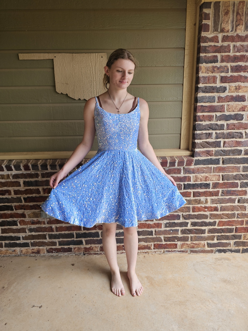 Blue Sequin Fit-and-Flare Party Dress